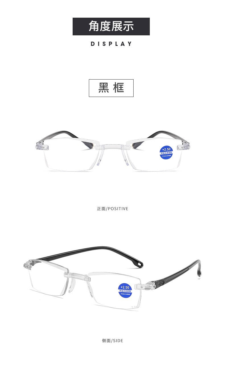 義烏現貨自動套焦100400度看遠看近老花鏡老花鏡眼鏡防輻射切邊無框