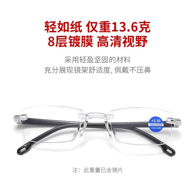 義烏現貨自動套焦100400度看遠看近老花鏡老花鏡眼鏡防輻射切邊無框