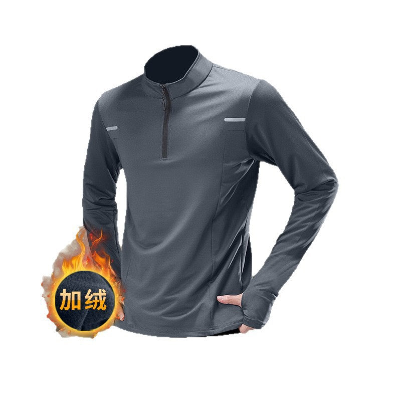 冬季保暖加絨速乾運動T恤 - 男士半拉鍊長袖訓練健身上衣